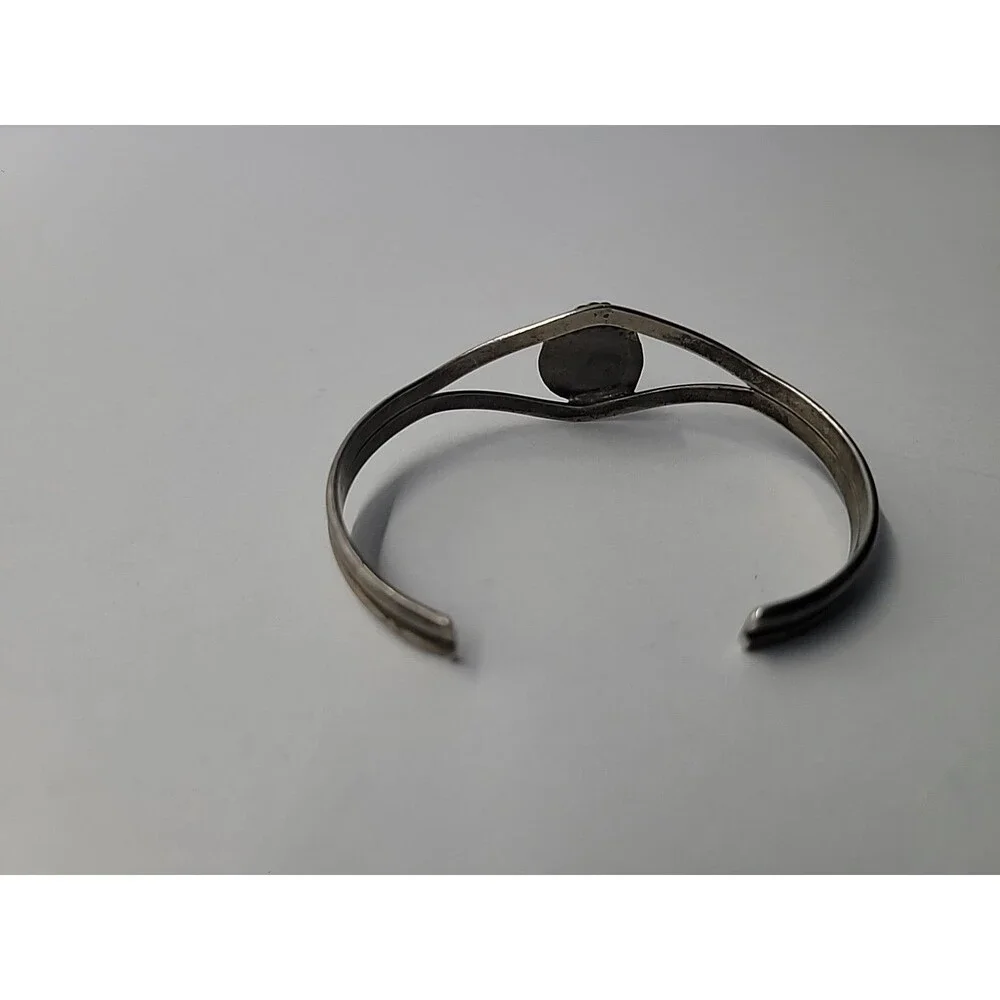 Blue Stone Cuff Bracelet Silver Tone Cuff Open Bangle Southwestern Boho Rope Bez